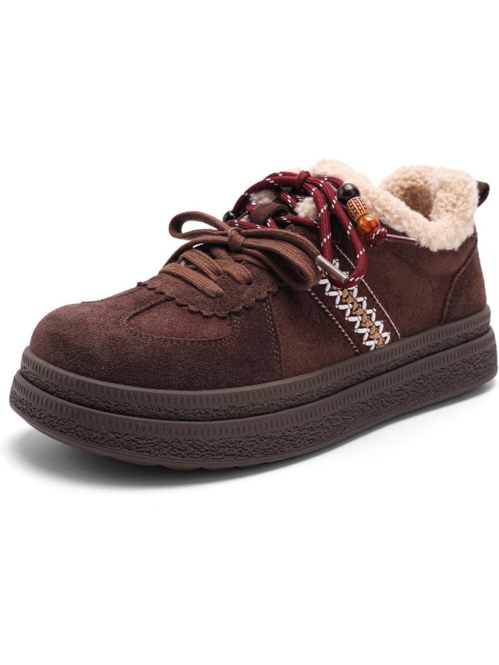 Women's Brown Coffee Suede Comfortable Lace Up Slip On Warm Classic Loafer Shoes